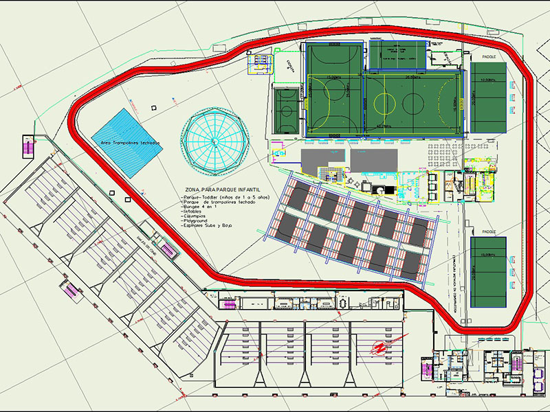 Blueprint of access to trampoline park facility