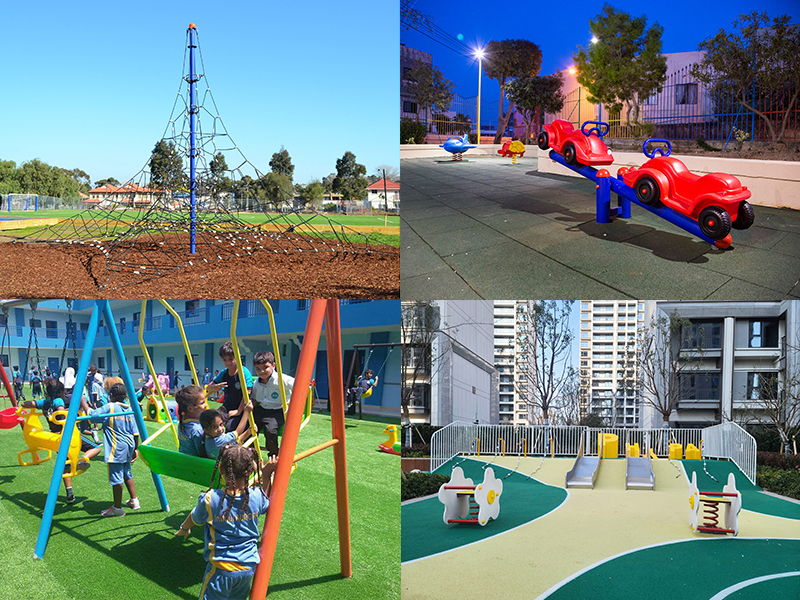 Collage of different frees standing playground equipment